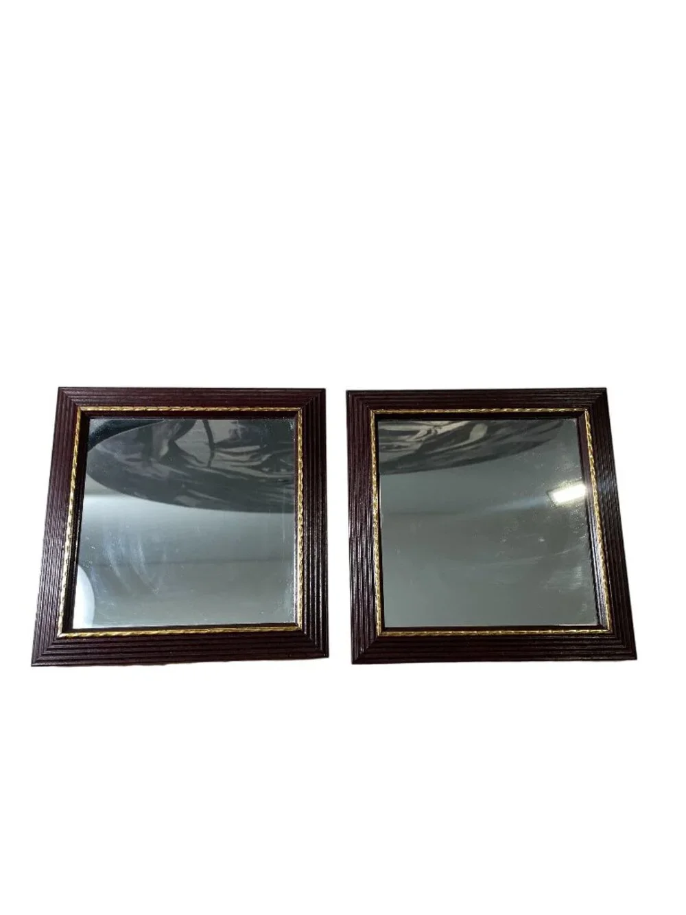 Set Vintage Home Interiors Wood Framed Mirrors with Gold Trim Square 7.5 x 7.5